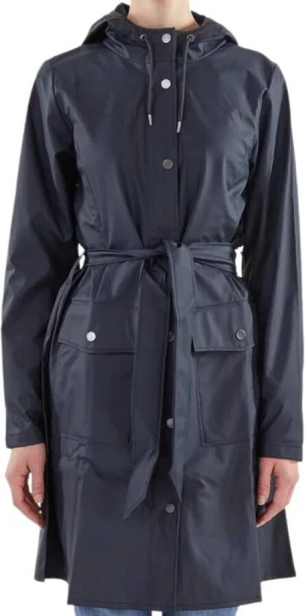 Rains Donkerblauwe Curve Jas met A-Lijn Pasvorm en Riem Blauw Dames - Foto 3