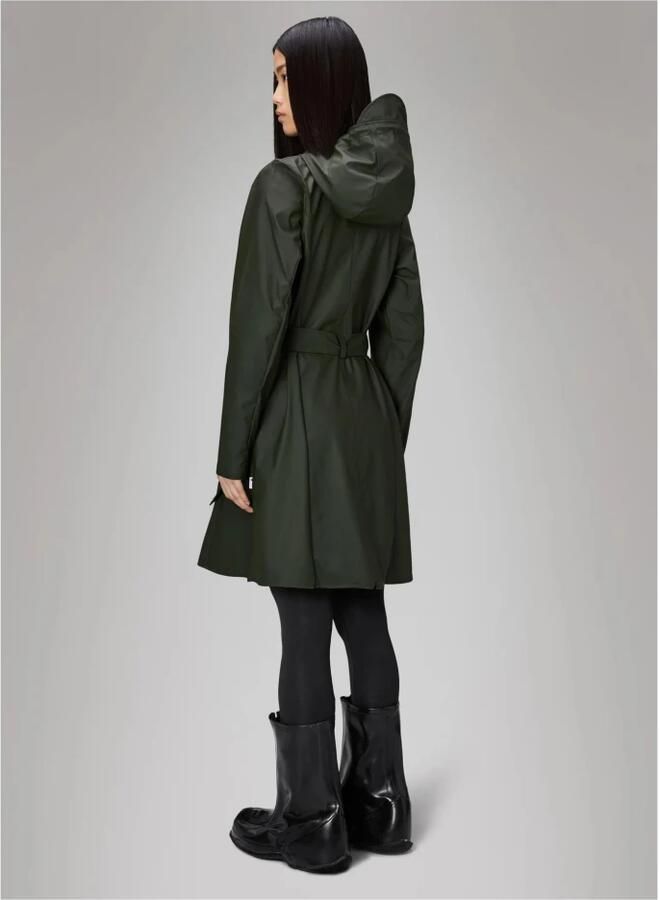 Rains Groene Curve Jas met A-Lijn Pasvorm en Riem Groen Dames