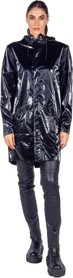 Rains Zwarte Tech Stof Regenjas met Hoge Kraag en Capuchon Black - Foto 10