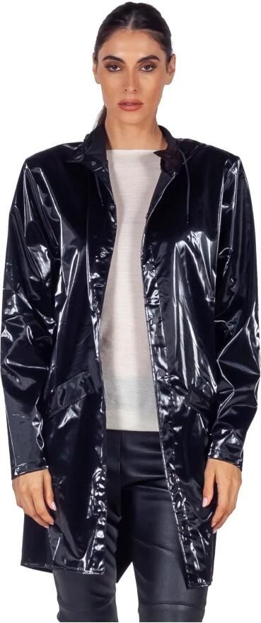 Rains Zwarte Tech Stof Regenjas met Hoge Kraag en Capuchon Black - Foto 7