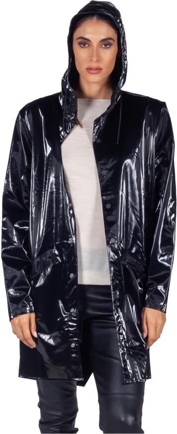 Rains Zwarte Tech Stof Regenjas met Hoge Kraag en Capuchon Black - Foto 8