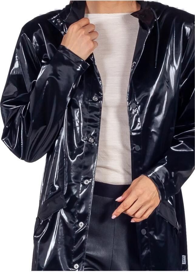 Rains Zwarte Tech Stof Regenjas met Hoge Kraag en Capuchon Black