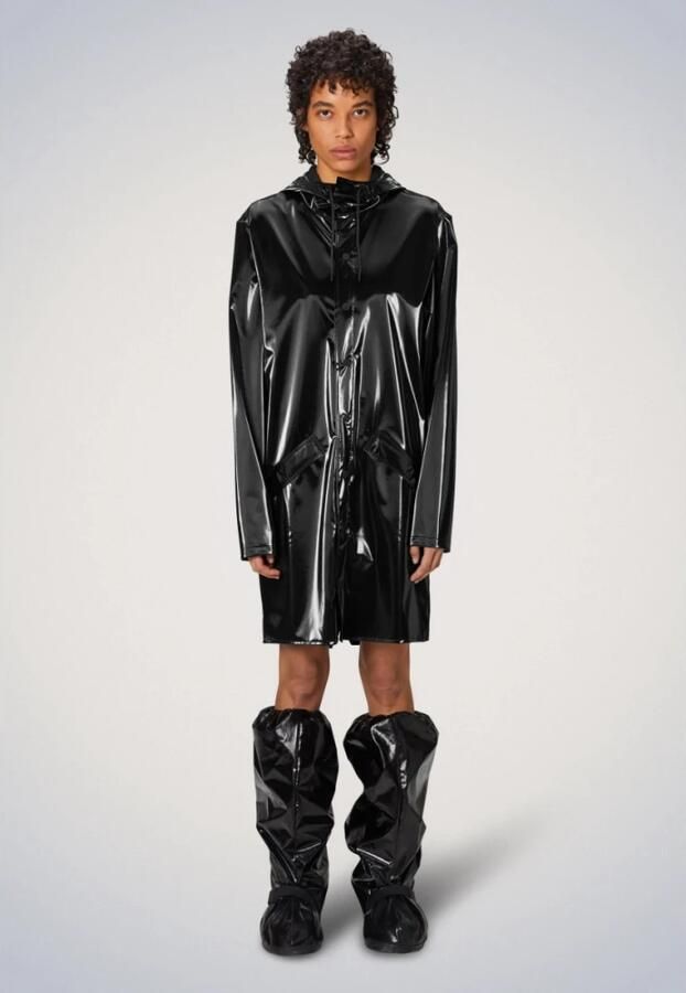 Rains Zwarte Tech Stof Regenjas met Hoge Kraag en Capuchon Black - Foto 2