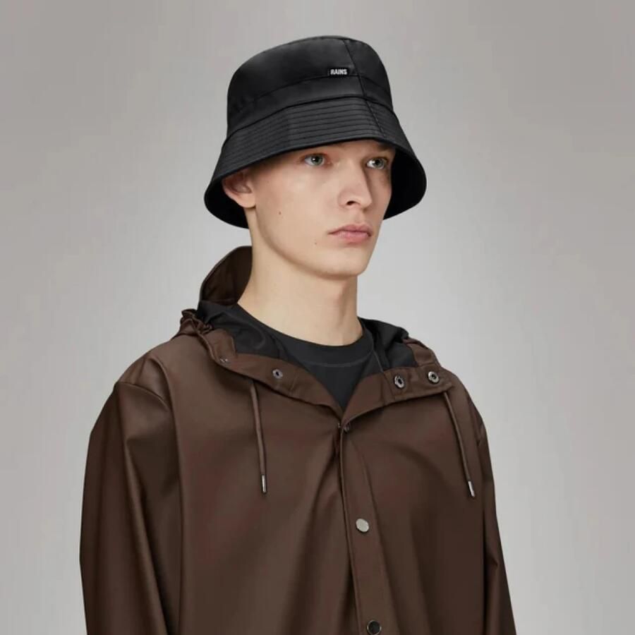 Rains Zwarte Bucket Hat Waterdicht Lichtgewicht Ontwerp Black Unisex - Foto 2