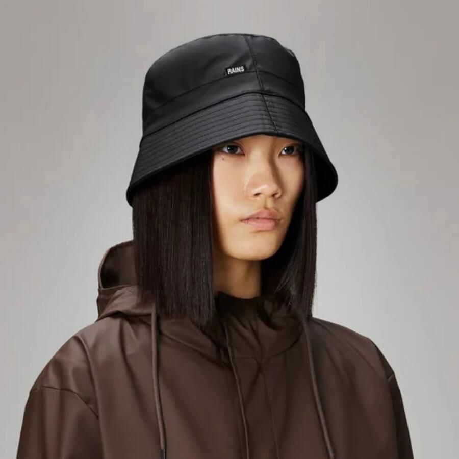 Rains Zwarte Bucket Hat Waterdicht Lichtgewicht Ontwerp Black Unisex - Foto 3