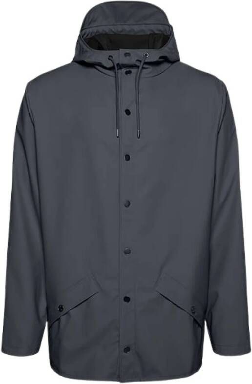 Rains Slate-M Klassieke Jas Waterdichte Hoodie Gray