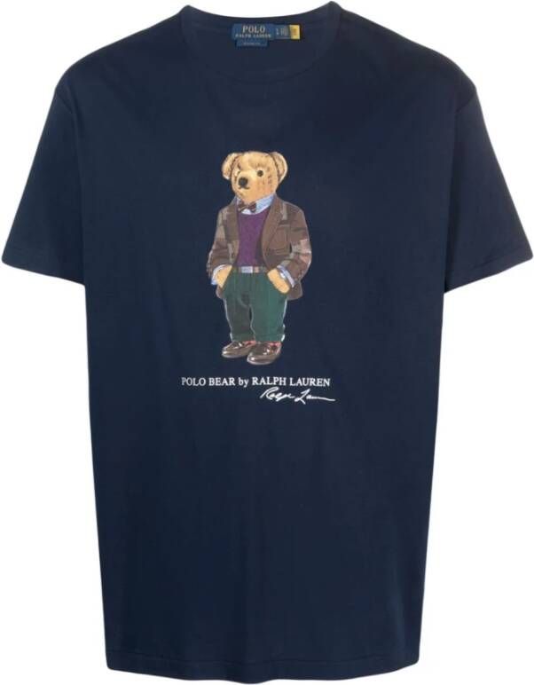 Ralph Lauren Blauw Polo Bear Logo Katoenen T-Shirt Blauw Heren