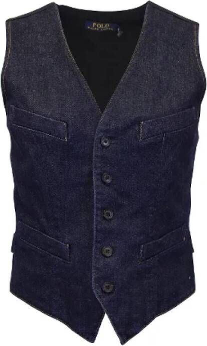 Ralph Lauren Blauwe Katoenen Denim Knoopvest Blauw Dames