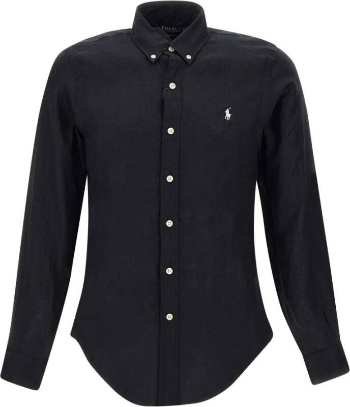 Polo Ralph Lauren Zwarte Polo Shirt met Button-Down Kraag en Geborduurd Pony Logo Black Heren