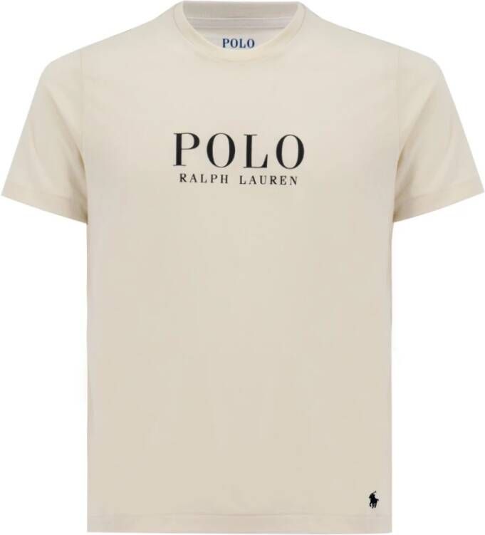 Ralph Lauren Crew-Neck Tee met Polo Letters Beige Heren