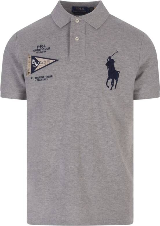 Ralph Lauren Grijze Custom Slim Fit Polo Shirt met Big Pony Borduursel Gray Heren