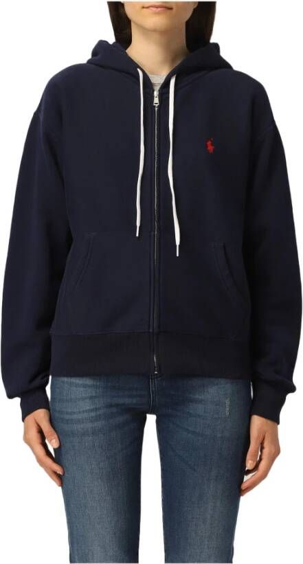 Polo Ralph Lauren Logo-geërgeerde Zip-through hoodie Blauw Dames