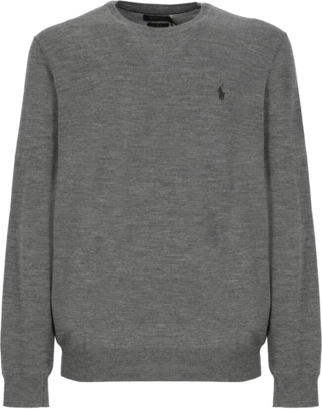 Ralph Lauren Geribbelde Ronde Hals Sweater met Geborduurd Pony Logo Gray