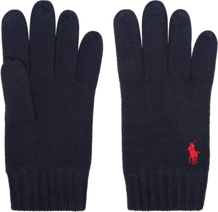Ralph Lauren Iconische Pony Logo Wollen Handschoenen Blauw Heren
