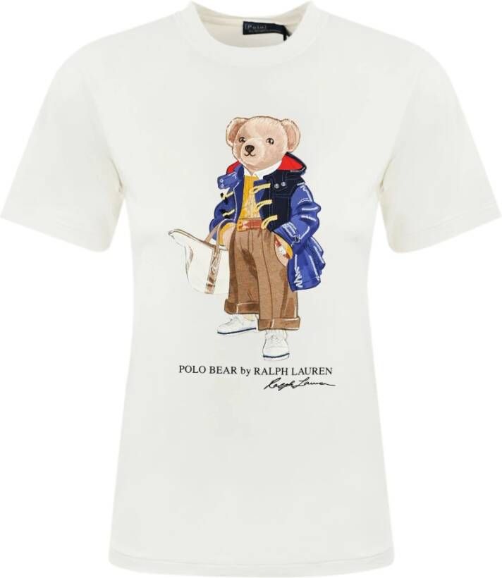 Ralph Lauren Katoenen Dames T-shirt met Teddy Bear Print White Dames