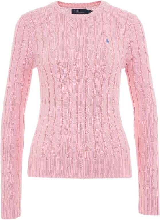Polo Ralph Lauren Katoenen kabelgebreide trui met ronde hals Pink Dames