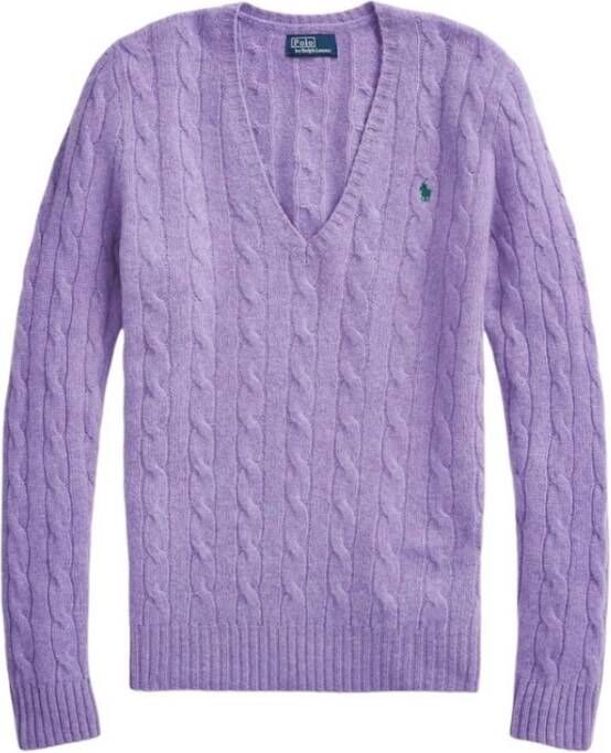 Ralph Lauren Lila Sweaters met V-hals en Kabelpatroon Purple Dames