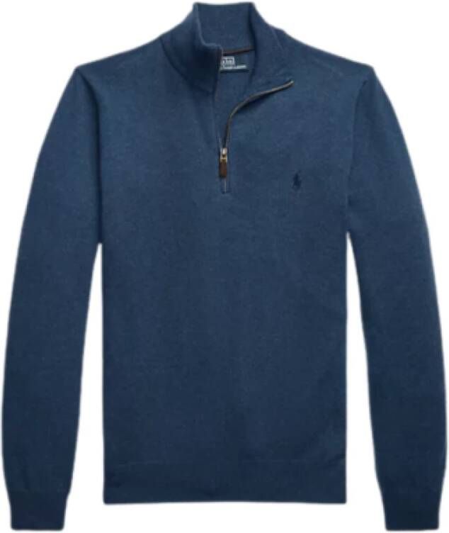 Ralph Lauren Navy Blauwe Wollen Trui met Rits Blauw Dames