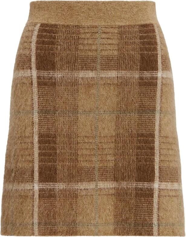 Polo Ralph Lauren Beige Geruite A-Lijn Rok Brown Dames