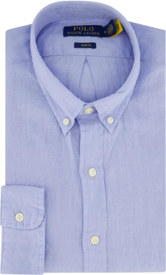 Polo Ralph Lauren Blauw Linnen Shirt met Pony Patroon Blue Heren