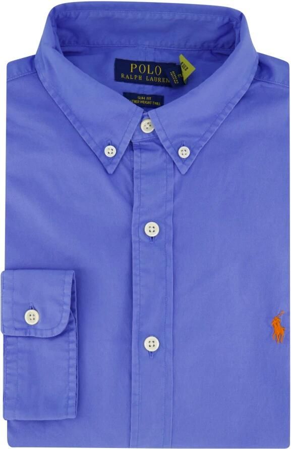 Ralph Lauren Slim-Fit Button-Down Katoenen Twill Overhemd Blue Heren