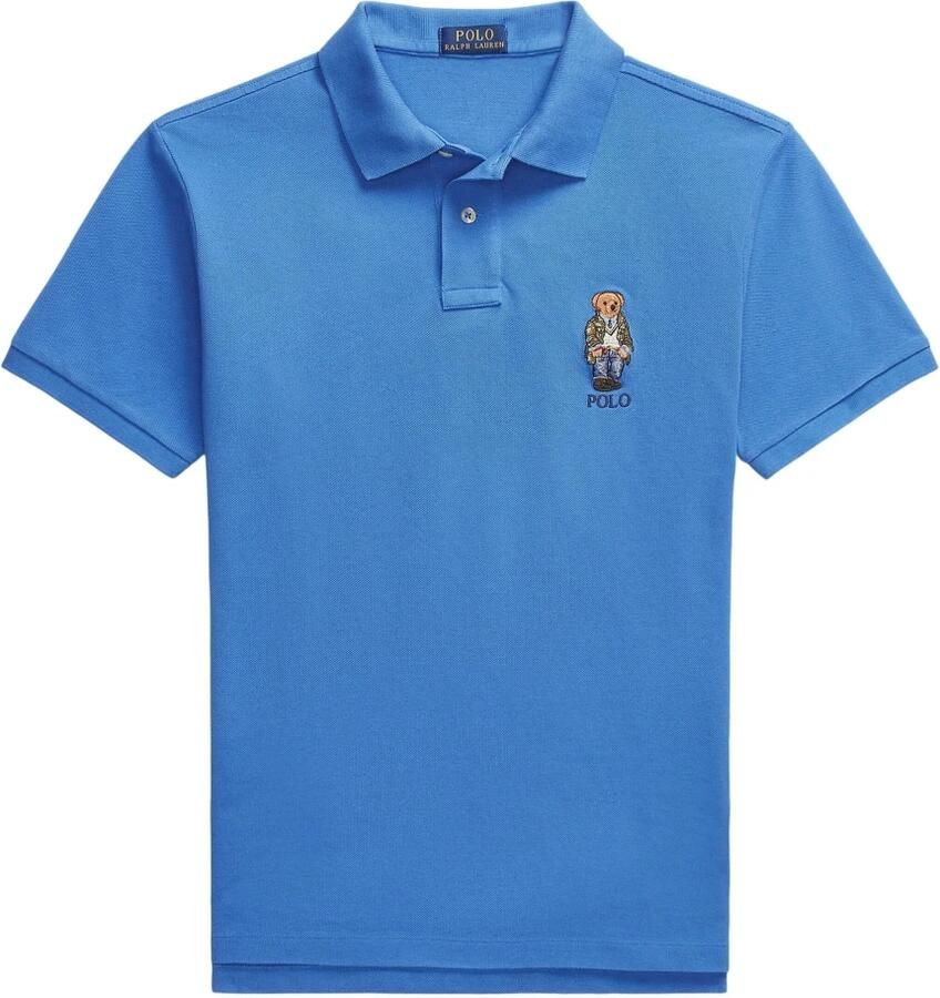 Ralph Lauren Blauw Polo Shirt met Polo Bear Borduurwerk Blue Heren