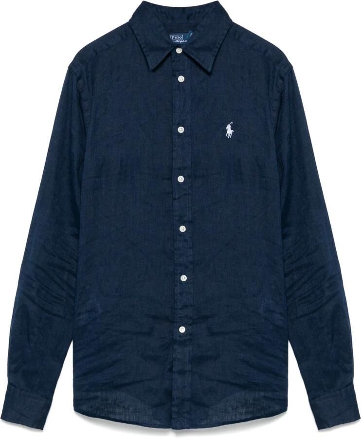 Polo Ralph Lauren Blauw Linnen Overhemd Klassieke Kraag Lange Mouwen Blue Dames - Foto 7