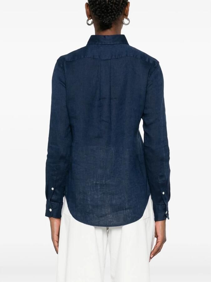 Polo Ralph Lauren Blauw Linnen Overhemd Klassieke Kraag Lange Mouwen Blue Dames - Foto 5