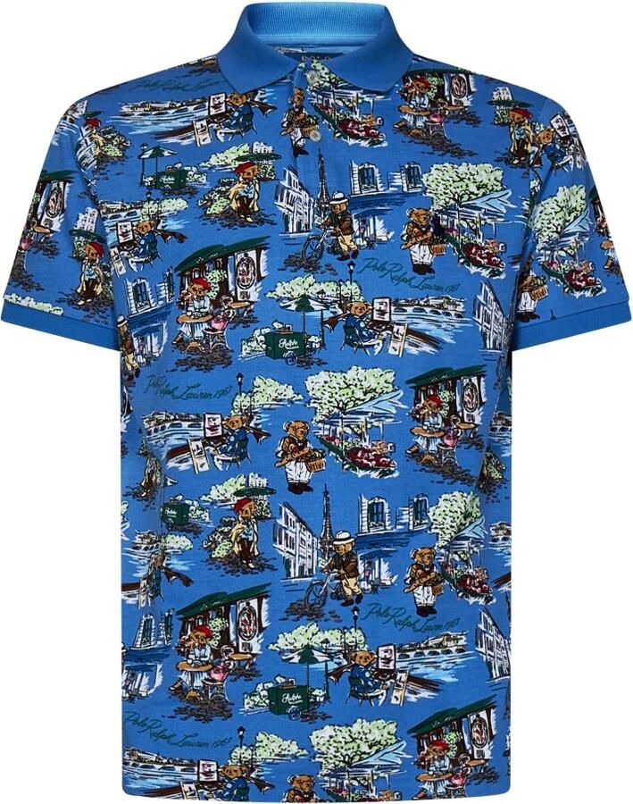 POLO Ralph Lauren slim fit polo met all over print paris bear blue - Foto 2