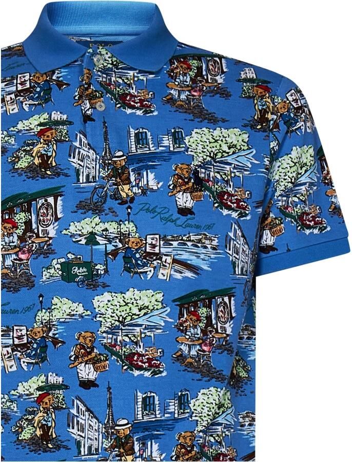 POLO Ralph Lauren slim fit polo met all over print paris bear blue