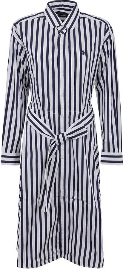 Polo Ralph Lauren Blauwe Gestreepte Jurk met Taille Riem Blue Dames - Foto 6