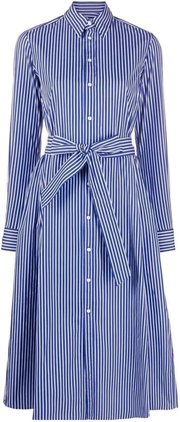 Polo Ralph Lauren Gestreepte Katoenen Overhemdjurk Blauw Wit Blue Dames
