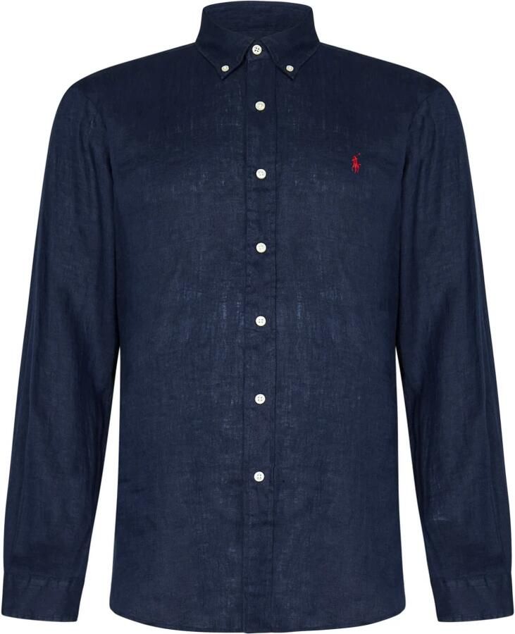 Polo Ralph Lauren Blauw linnen overhemd met rode ponylogo Blue Heren - Foto 7