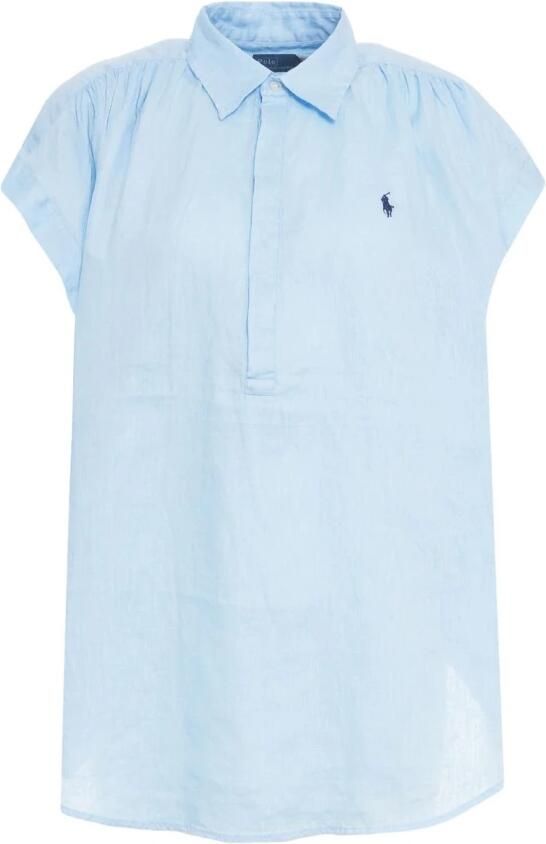 Polo Ralph Lauren Blauwe Linnen Popover Shirt Blue Dames - Foto 4
