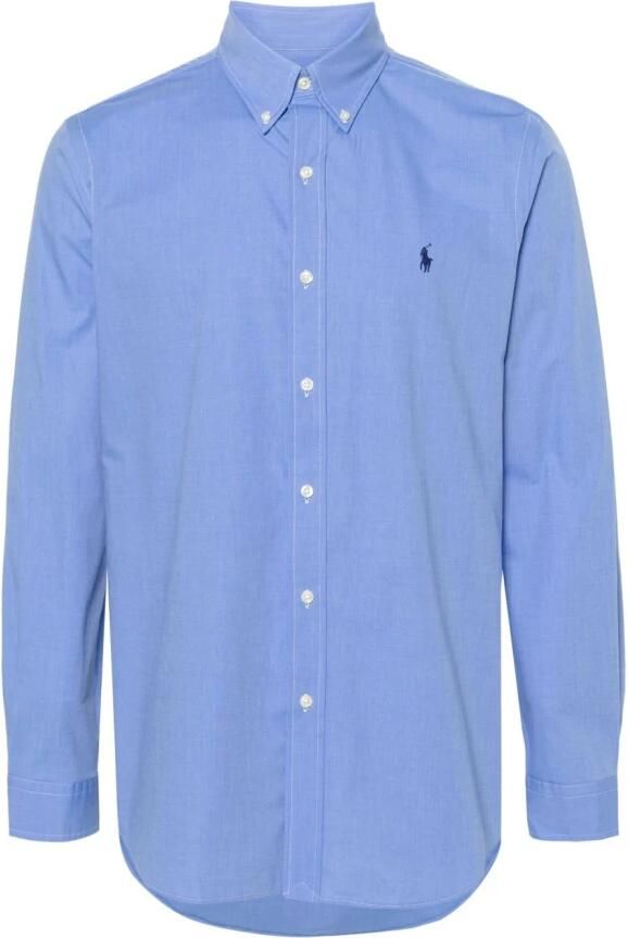 POLO Ralph Lauren slim fit overhemd met logo blue end on end - Foto 5