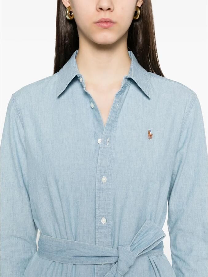 Polo Ralph Lauren Blauwe overhemdjurk met ponyborduursel Blue Dames