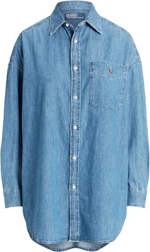 Polo Ralph Lauren Blauwe Oversized Denim Shirt Knoop Logo Blue Dames - Foto 5