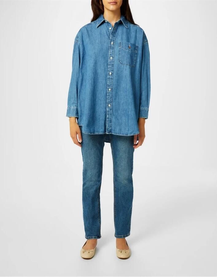 Polo Ralph Lauren Blauwe Oversized Denim Shirt Knoop Logo Blue Dames - Foto 2