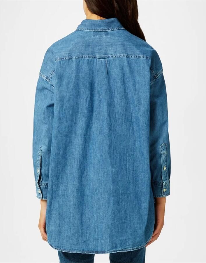 Polo Ralph Lauren Blauwe Oversized Denim Shirt Knoop Logo Blue Dames - Foto 4
