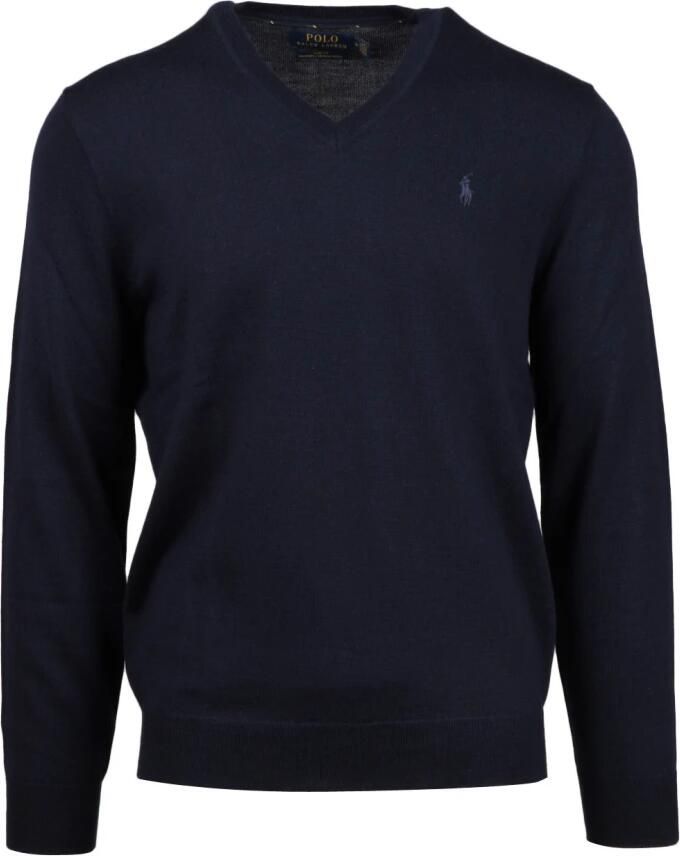 POLO Ralph Lauren fijngebreide wollen slim fit pullover met logo en borduursels hunter navy - Foto 4
