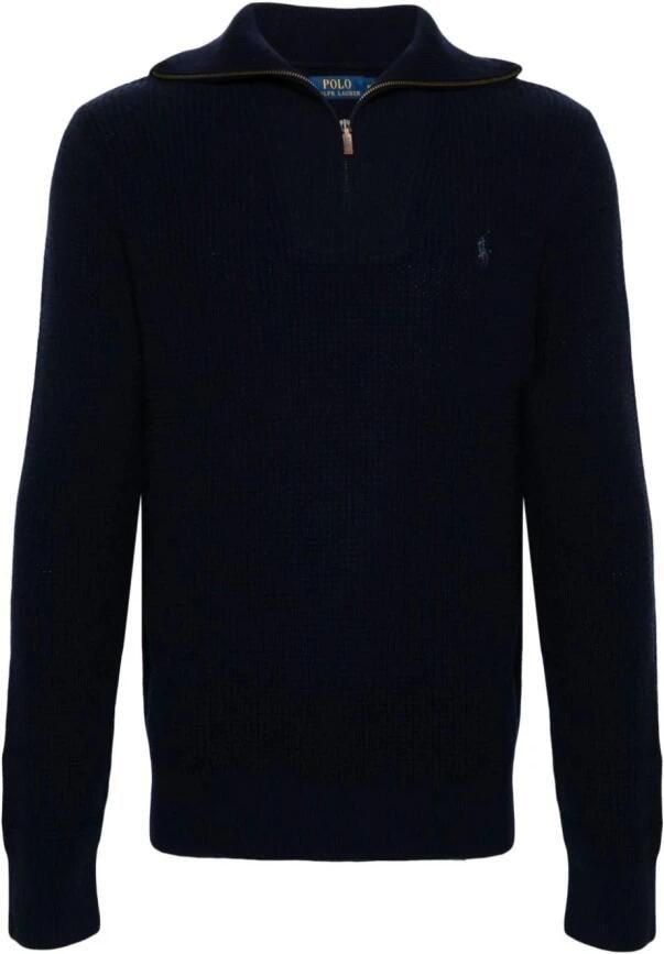 Polo Ralph Lauren Gebreide pullover van wol met opstaande kraag en ritssluiting