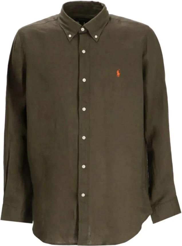 Polo Ralph Lauren Casual Groene Linnen Overhemd met Lange Mouwen Green Heren