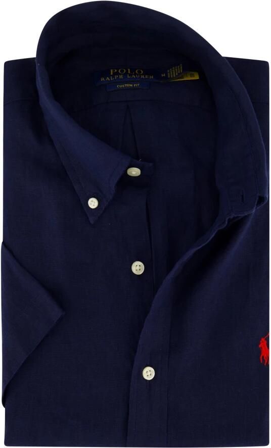 Ralph Lauren Casual korte mouw donkerblauw linnen overhemd Blue Heren