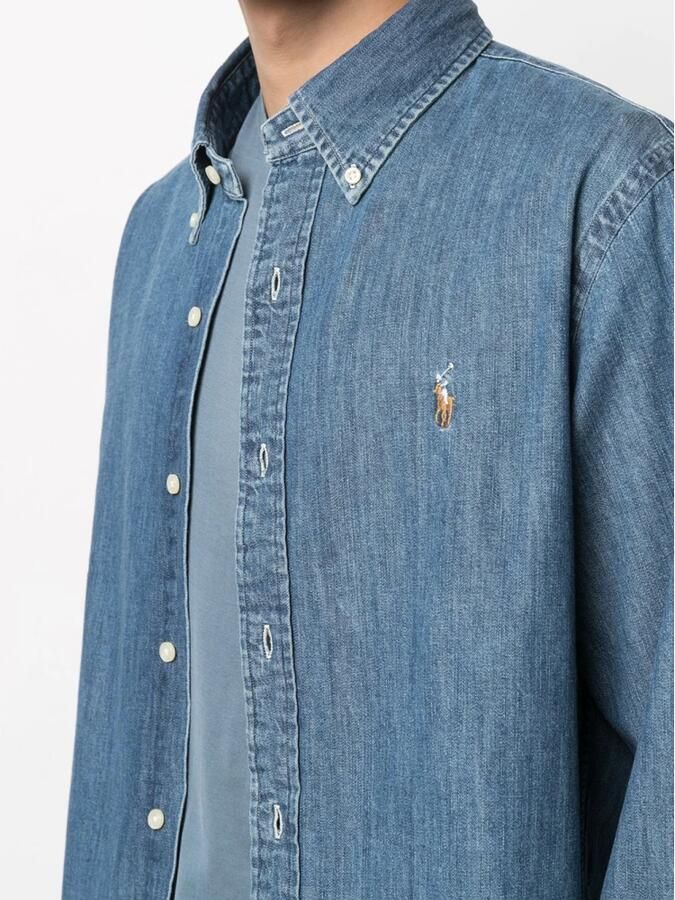 Polo Ralph Lauren Overhemd Lange Mouw CHEMISE CINTREE SLIM FIT EN JEAN DENIM BOUTONNE LOGO PONY PLAYER - Foto 12