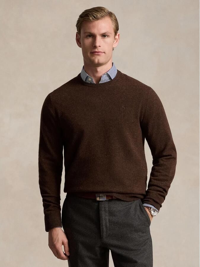 Polo Ralph Lauren Bruine Wollen Gebreide Trui Ronde Hals Brown Heren