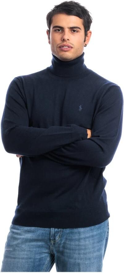 Ralph Lauren Blauwe wollen trui met hoge kraag en geborduurde pony Blue Heren - Foto 12