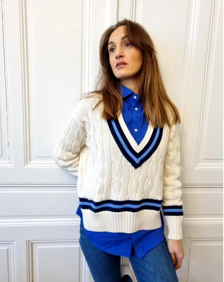 Polo Ralph Lauren Gedraaid Gebreide Trui voor Dames Wit Blauw Beige Dames - Foto 4