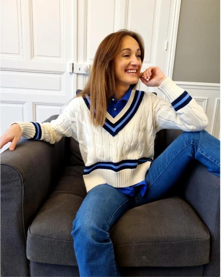 Polo Ralph Lauren Gedraaid Gebreide Trui voor Dames Wit Blauw Beige Dames