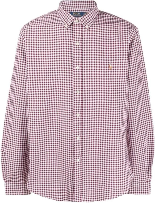 Polo Ralph Lauren Geruite Geborduurde Overhemd Paars Purple Heren