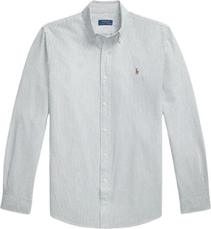 Polo Ralph Lauren Gestreept Oxford Overhemd met Geborduurd Paard Green Heren